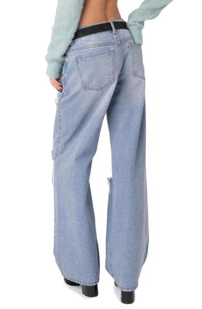 Shop Edikted Distressed Boyfriend Jeans In Light-blue