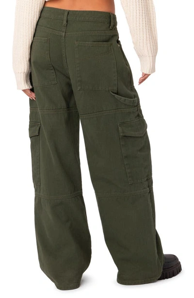 Shop Edikted Ember Denim Cargo Pants In Olive