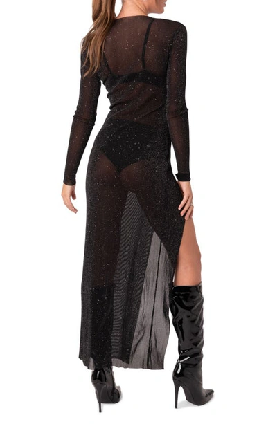 Shop Edikted Glitter Mesh Slit Maxi Dress In Black