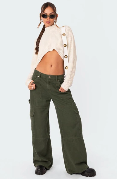 Shop Edikted Ember Denim Cargo Pants In Olive