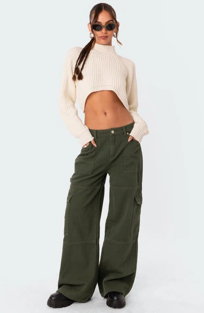 Shop Edikted Ember Denim Cargo Pants In Olive