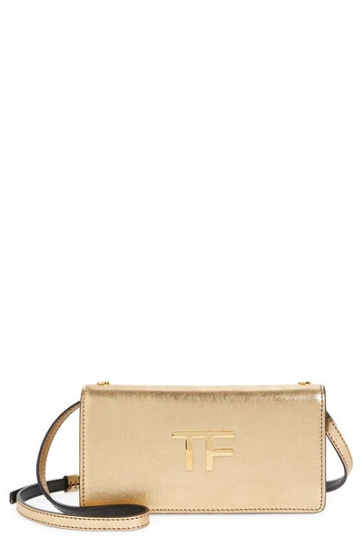 Shop Tom Ford Mini Metallic Leather Crossbody Bag In Gold