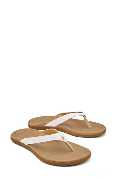 Olukai Honu Flip Flop In Bright White / Golden Sand