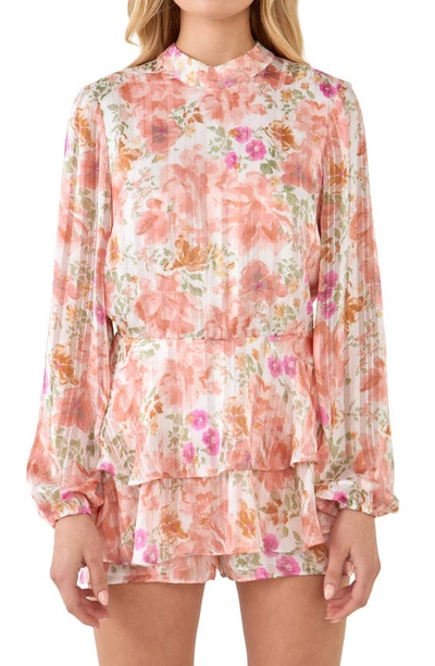 Endless Rose Long Sleeve Floral Romper In Blush
