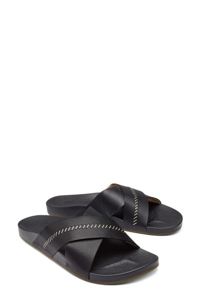 Shop Olukai Kipea Olu Slide Sandal In Black / Black