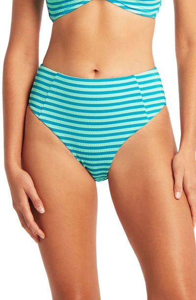 Shop Sea Level Capri Retro High Waist Bikini Bottoms In Aqua