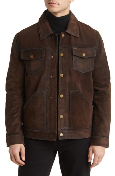 Shop Frye Leather Trucker Jacket In Dark Brown