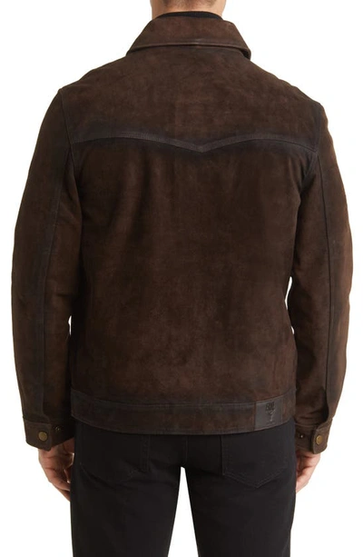 Shop Frye Leather Trucker Jacket In Dark Brown