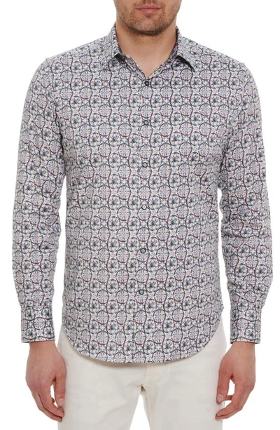 Shop Robert Graham Sundial Print Stretch Cotton Button-up Shirt In White/multi