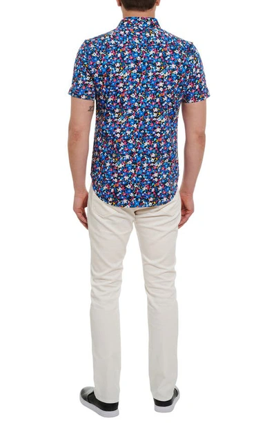 Shop Robert Graham Asteroid Belt Print Short Sleeve Stretch Cotton Button-up Shirt In Blue/multi