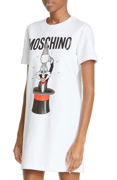 Shop Moschino Bugs Bunny Cotton Graphic T-shirt Dress In Fantasy Print White