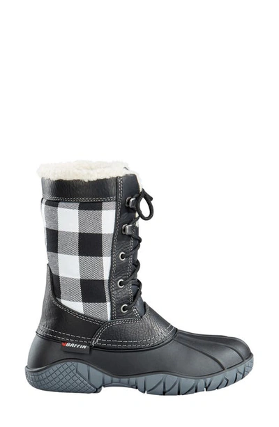 Shop Baffin Jasper Waterproof Winter Boot With Faux Fur Trim In White/ Black Plaid
