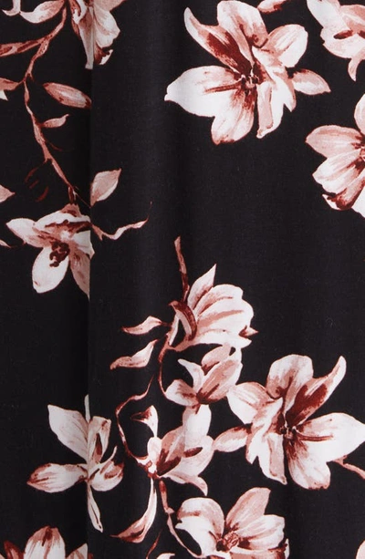 Shop Loveappella Floral Print Twist Halter Neck Midi Dress In Black/ Blush