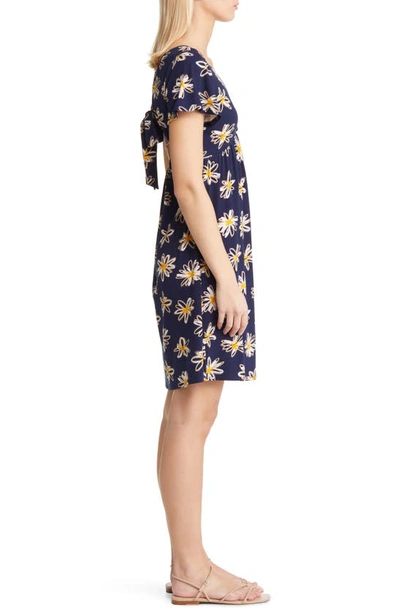 Loveappella Floral Tie Back Surplice V-neck Knit Minidress In Navy/ Ivory