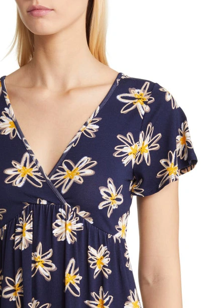 Loveappella Floral Tie Back Surplice V-neck Knit Minidress In Navy/ Ivory
