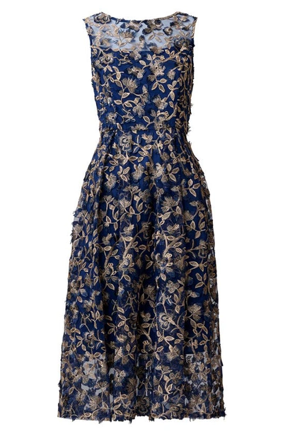 Shop Adrianna Papell Midi Dress In Navy/ Rose Gold