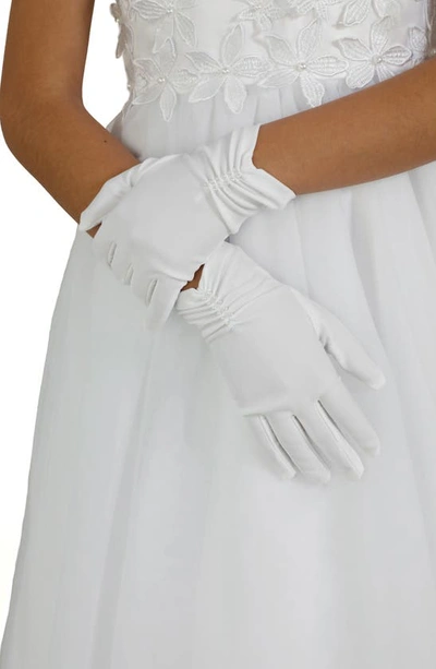 Shop Us Angels Kids' Imitation Pearl Satin Gloves In White