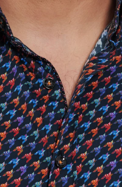 Shop Robert Graham Spaceships Houndstooth Print Short Sleeve Button-up Shirt In Blue/multi