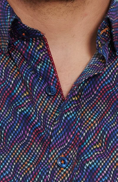 Shop Robert Graham Tilston Abstract Houndstooth Print Button-up Shirt In Blue/multi