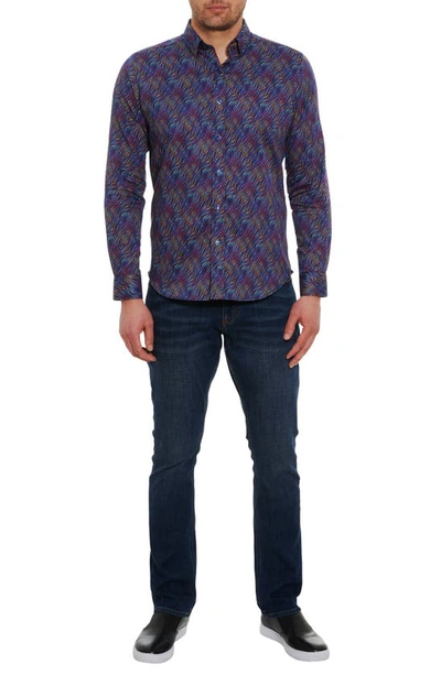 Shop Robert Graham Tilston Abstract Houndstooth Print Button-up Shirt In Blue/multi