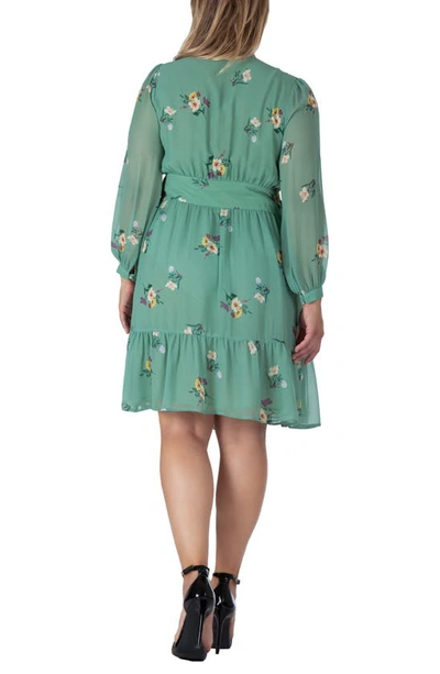 S And P Long Sleeve Wrap A-line Dress In Sage Green Floral