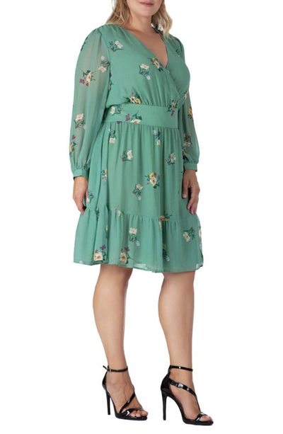 S And P Long Sleeve Wrap A-line Dress In Sage Green Floral