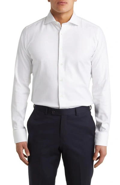 Shop Canali Impeccable Textured Stretch Cotton Dress Shirt In White