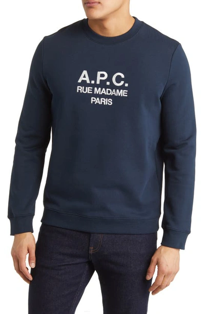 Shop Apc Rufus Organic Cotton Crewneck Sweatshirt In Navy