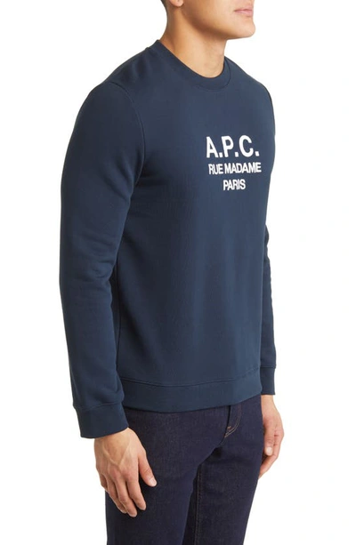 Shop Apc Rufus Organic Cotton Crewneck Sweatshirt In Navy