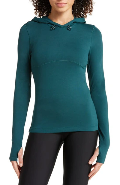 Shop Alo Yoga Visionary Alosoft Hooded Pullover In Midnight Green