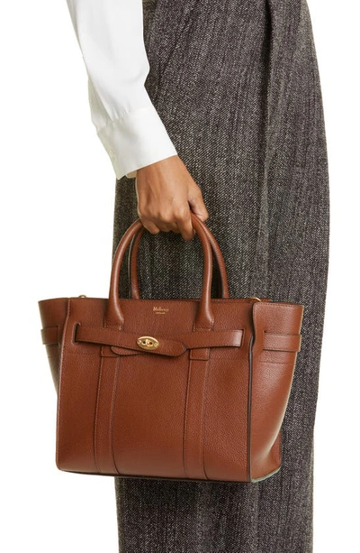 Shop Mulberry Small Zip Bayswater Leather Tote In Oak