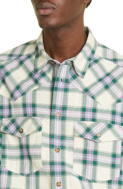 Shop Isabel Marant Manem Ombré Plaid Cotton Button-up Shirt In Green/ Lilac Grlc