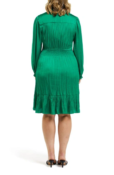 Shop Estelle Nina Long Sleeve Satin Dress In Apple