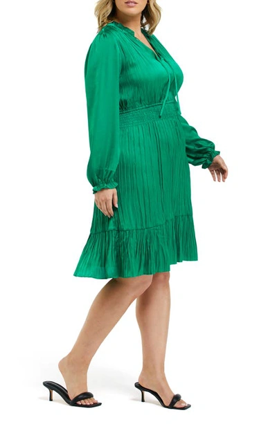 Shop Estelle Nina Long Sleeve Satin Dress In Apple