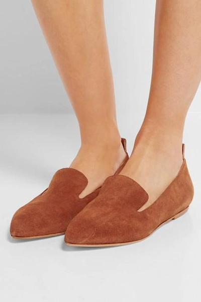Shop Atp Atelier Greta Leather-trimmed Suede Point-toe Flats