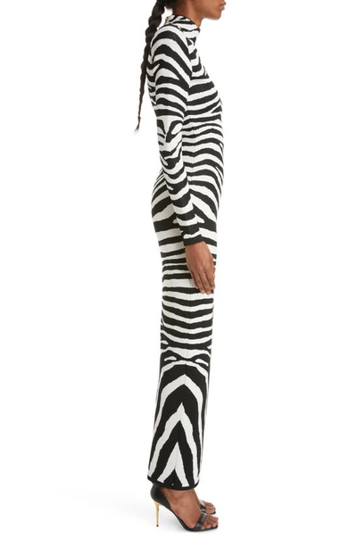 Shop Balmain Zebra Jacquard Sweater Dress In Black/ Natural