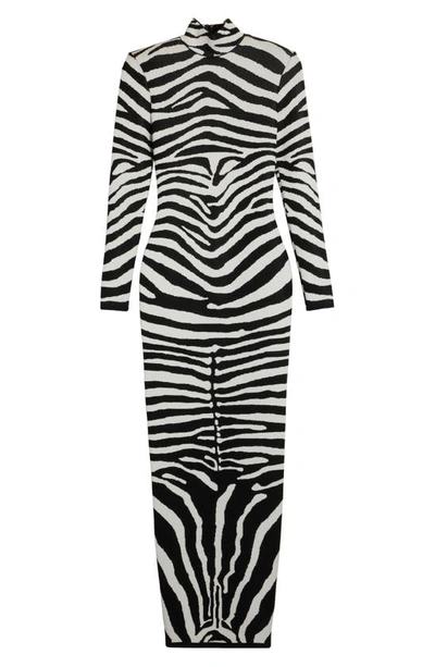 Shop Balmain Zebra Jacquard Sweater Dress In Black/ Natural