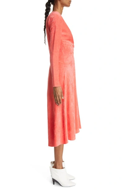 Shop Isabel Marant Havena Twist Front Long Sleeve Velvet Midi Dress In Coral