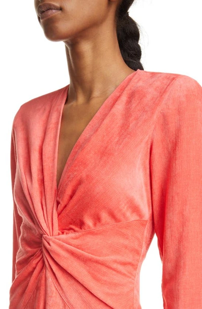 Shop Isabel Marant Havena Twist Front Long Sleeve Velvet Midi Dress In Coral