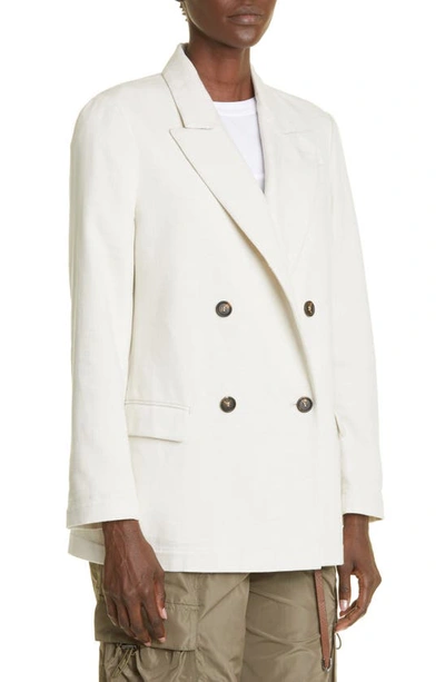 Shop Brunello Cucinelli Metallic Double Breasted Blazer In C001 Ecru