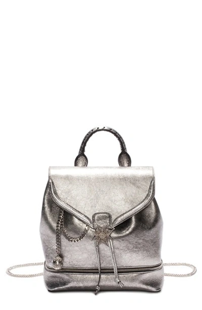 Alexander Mcqueen Small Charm Chain Metallic Pebbled Leather Backpack In Dark Silver