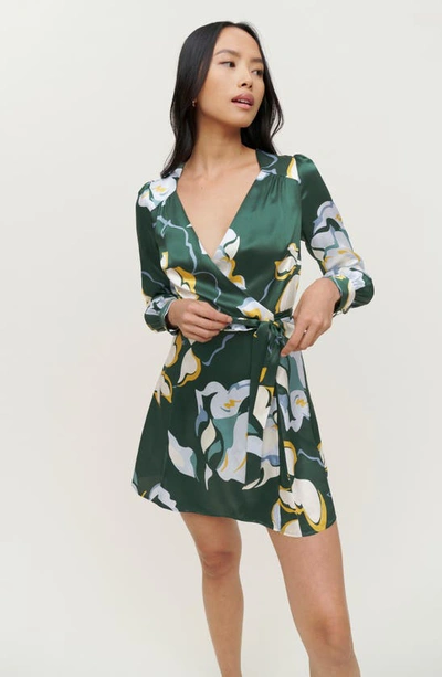 Shop Reformation Chrisley Floral Print Silk Wrap Dress In Lyra