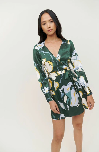 Shop Reformation Chrisley Floral Print Silk Wrap Dress In Lyra