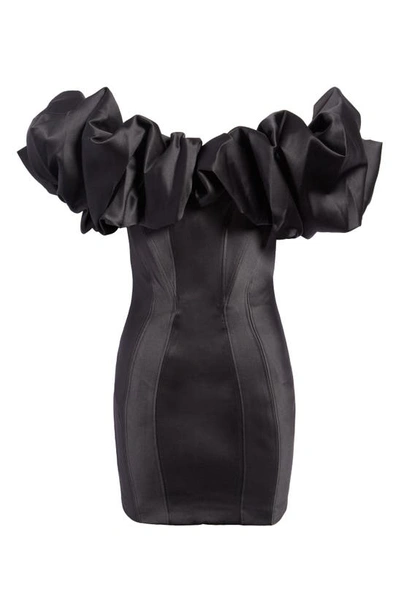 House Of Cb Womens Black Selena Off-shoulder Stretch-satin Mini Dress In Black