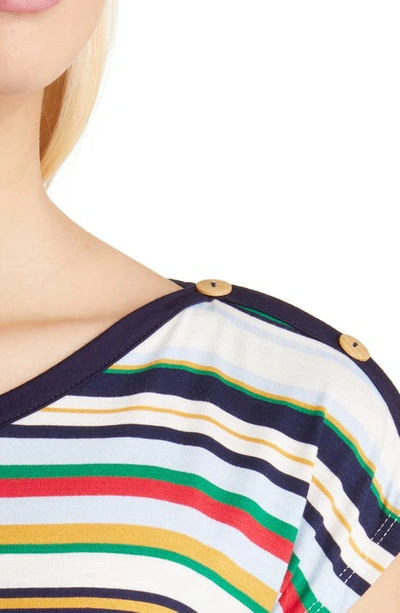 Loveappella Stripe Button Shoulder T-shirt In Multistripe