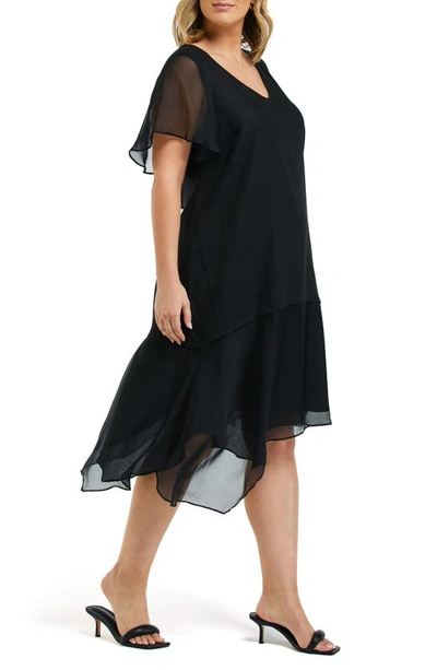 Shop Estelle Shadow Linen Blend Midi Dress In Black
