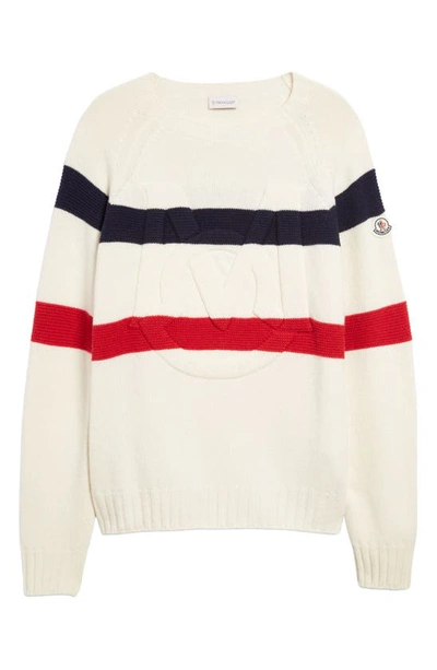 Shop Moncler Monogram Logo Crewneck Virgin Wool & Cashmere Sweater In White