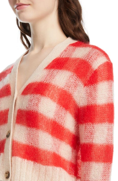 Shop Acne Studios Kodilia Vichy Gingham Check Mohair Blend Crop Cardigan In Light Beige/ Red