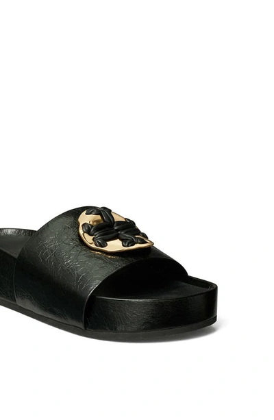 Shop Tory Burch Woven Double T Slide Sandal In Perfect Black