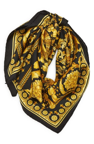 Shop Versace Barocco Silk Scarf In Black/ Gold